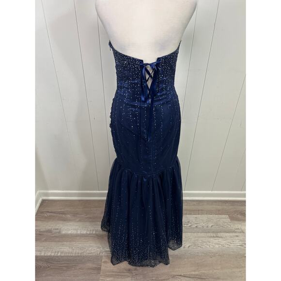 Jessica McClintock II Mermaid Gown Dress in Navy with Silver Sparkles Size 7 - Picture 4 of 8
